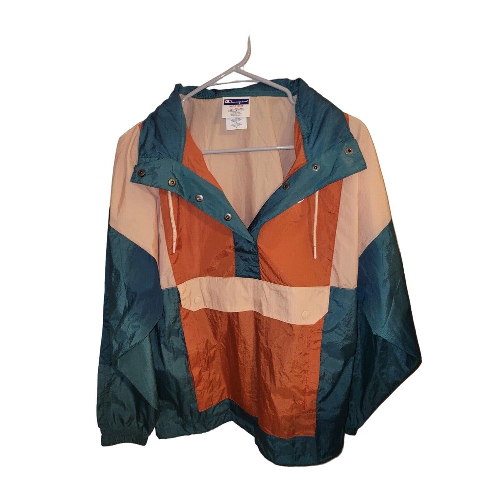 Women's Champion Medium Anorak Color Block Windbreaker Track Suit 90s Style